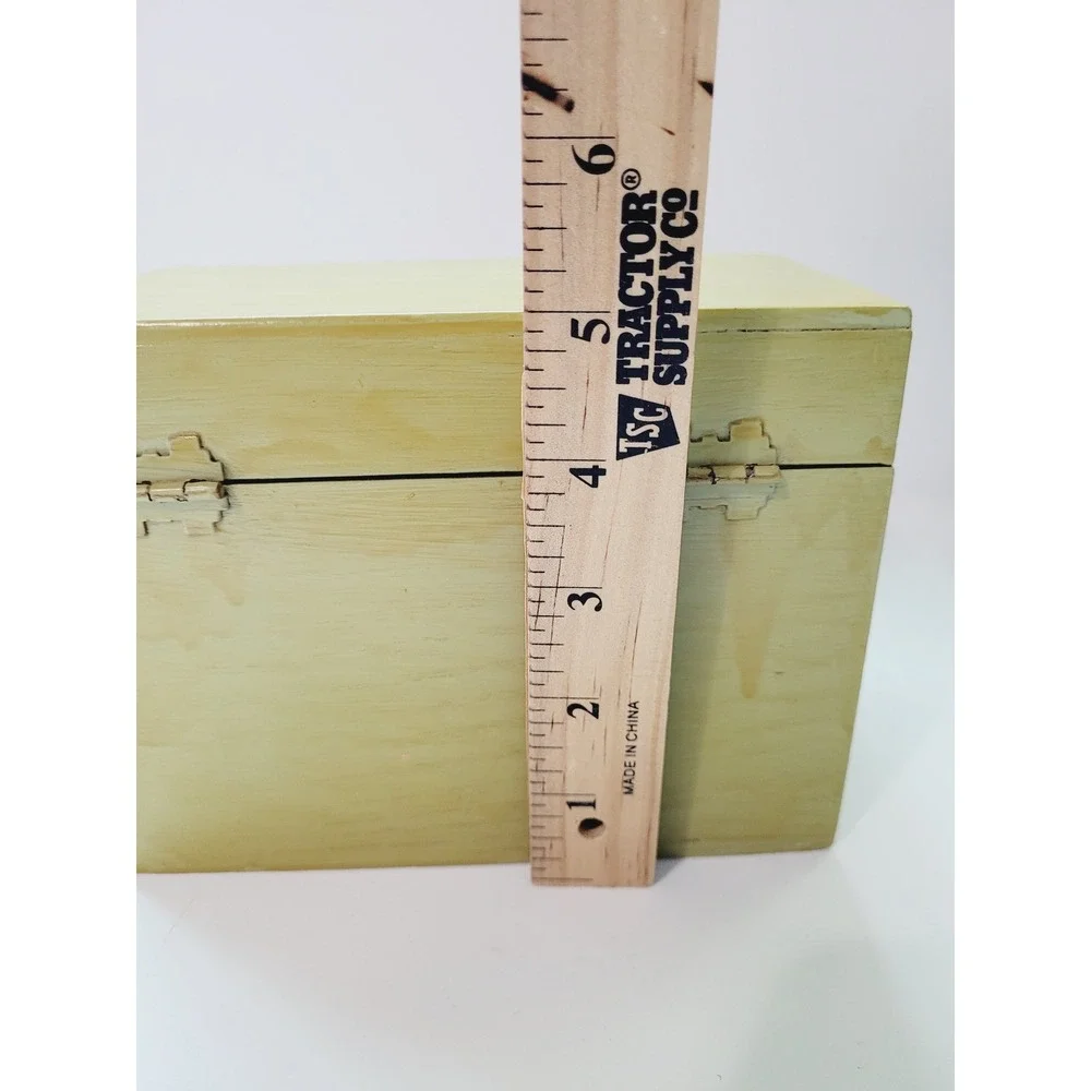 Vintage Wooden Recipe Storage Box Green Rustic Hinged Keepsake Chest 6.5in